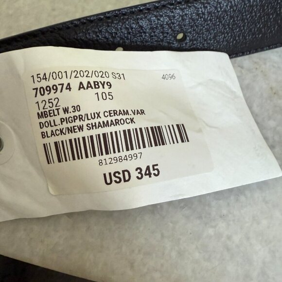 Gucci 709974 Unisex Black Leather Belt with Ceramic Green G Buckle, 100 or 105 - Picture 14 of 15